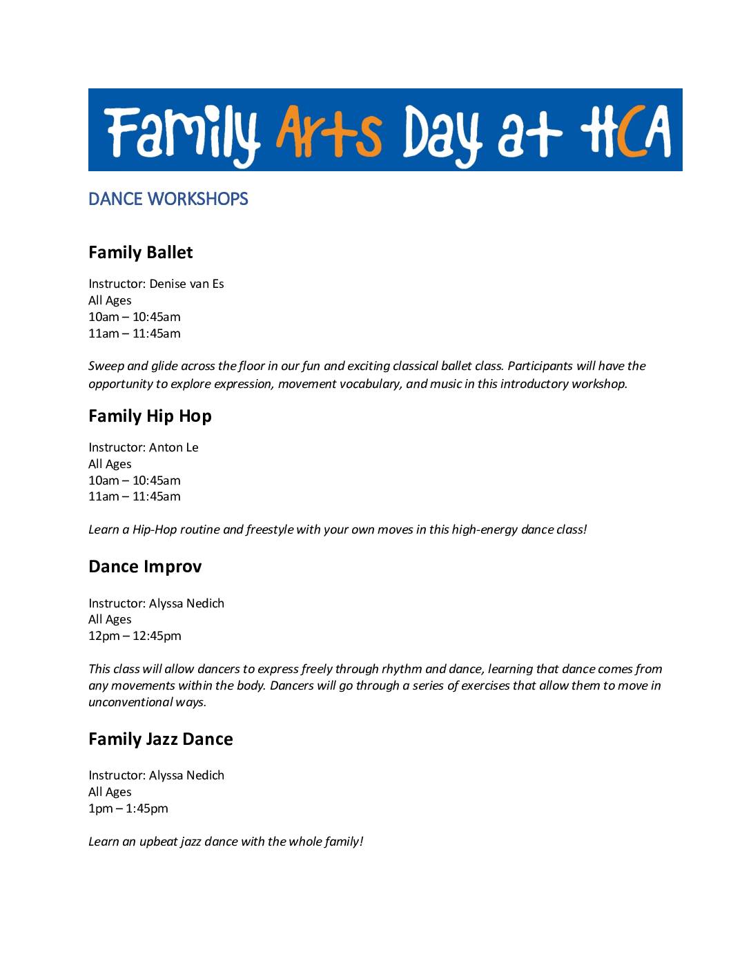 Family Day 2020 Workshop Descriptions